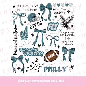 Philadelphia Football Doodle Coquette Bow PNG para camisa de sublimação DFT Cricut