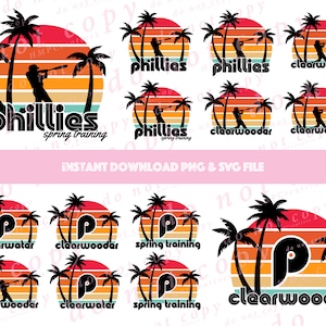 Philadelphia Baseball Spring Training Clearwater Clearwooder Retro Sonnenuntergang SVG-Schnittdatei & PNG Sublimation für Cricut
