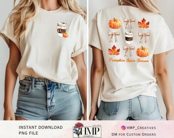 2 pack Pumpkin Spice Latte Coffee Watercolor Coquette Bow Fall PNG Digital File