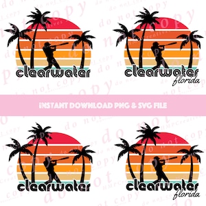 Fichier de coupe SVG rétro de baseball d'entraînement de printemps de Clearwater en Floride et sublimation PNG pour Cricut