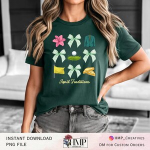 Tradiciones de golf de abril, lazos coquetos, imágenes PNG preppy de moda para sublimación y DTF