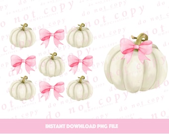 2pack Halloween Coquette White Pumpkin Pink Bow PNG Digital Files for Cricut