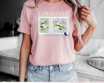 Louisiana Postcard Stamp Preppy Trendy PNG for DTF and Sublimation