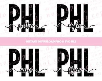 Philadelphia Sports PHL Football Baseball Hockey Basketball SVG Cut File & PNG Sublimation for Cricut