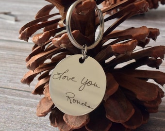 Engraved Handwriting Keychain, Remembrance Gift, Stainless Steel Keepsake