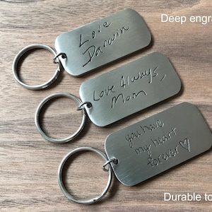 Handwriting Keychain, Personalized Stainless Steel Signature Keepsake, Double-Sided 2 x 1 Inch
