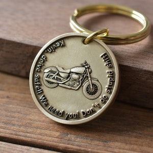 Personalized drive safe keychain, Brass motorcycle keychain, Motorcycle gifts, Wedding Favors, Party Favors, Groomsmen gifts, Gifts for him