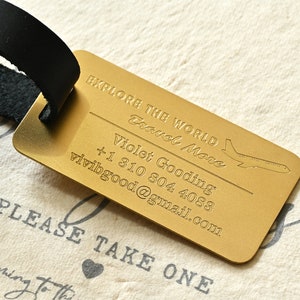 Personalized Brass Luggage Tag, Engraved Name & Contact, Traveler Gifts, Gift for Graduates
