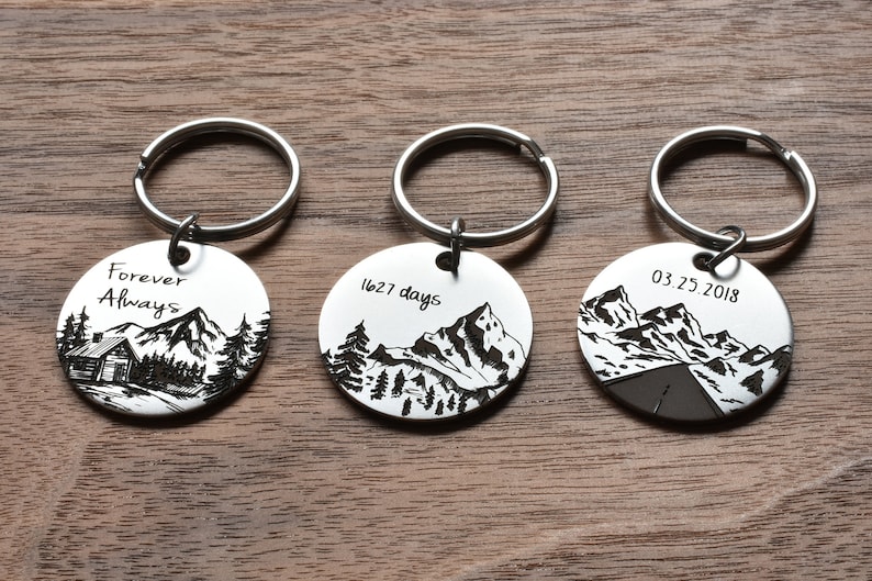 Personalized Keychains Mountain Keychain Anniversary Gift Etsy
