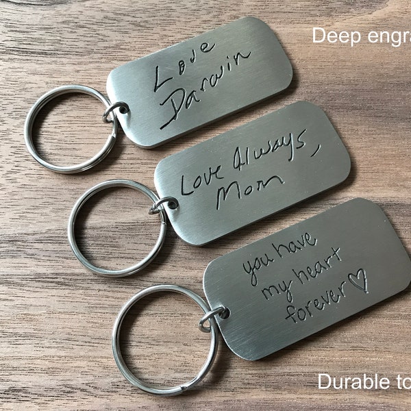 Personalized Handwriting Keychain, Actual Handwriting Signature Key Ring, Engraved Message Keepsake, Memorial Gifts
