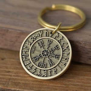 Personalized Brass Viking Compass Keychain: Engraved Nordic Gift