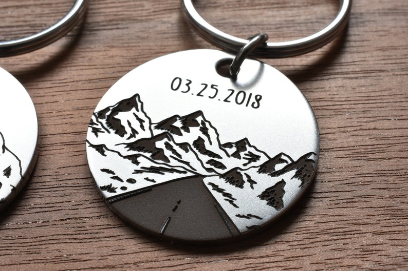 Personalized Keychains Mountain Keychain Anniversary Gift Etsy