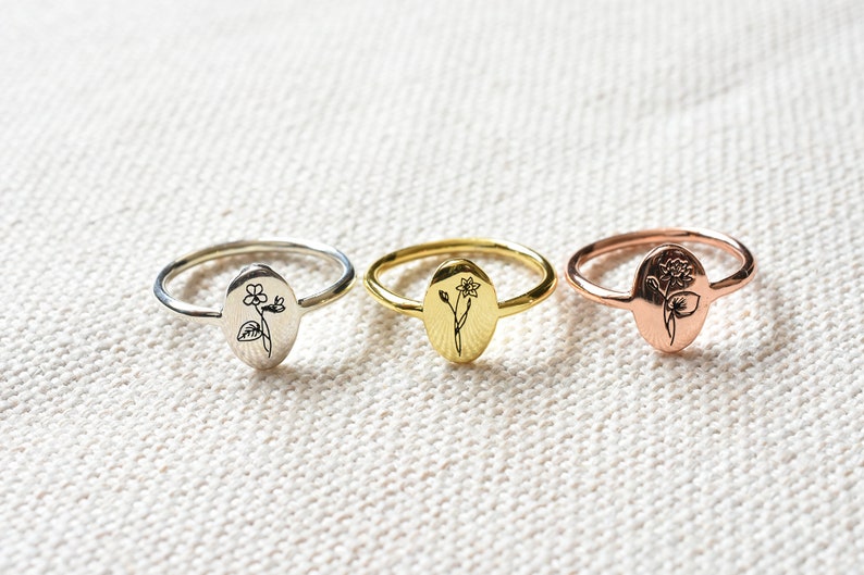 Personalized gifts Birth flower Ring Gift for her Dainty Ring Wedding gifts Personalized silver ring Anniversary gift Gift ideas