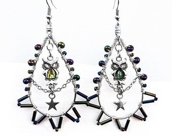 Chromatic Colored Beaded Earrings with chains | Night Owl