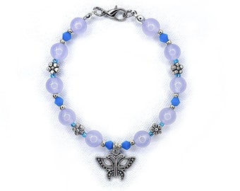 Lavender Beads with flower spacers and charming periwinkle beaded bracelet | “Vanessa” Bracelet