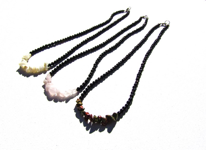 Black Beaded Necklace with Crystal Center Custom Crystals Mood Necklaces image 2