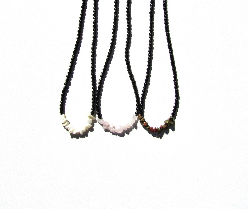 Black Beaded Necklace with Crystal Center Custom Crystals Mood Necklaces image 1