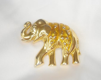 Vintage Enamel Elephant Gold Tone Brooch, Vintage Enamel Animal Pin Brooch