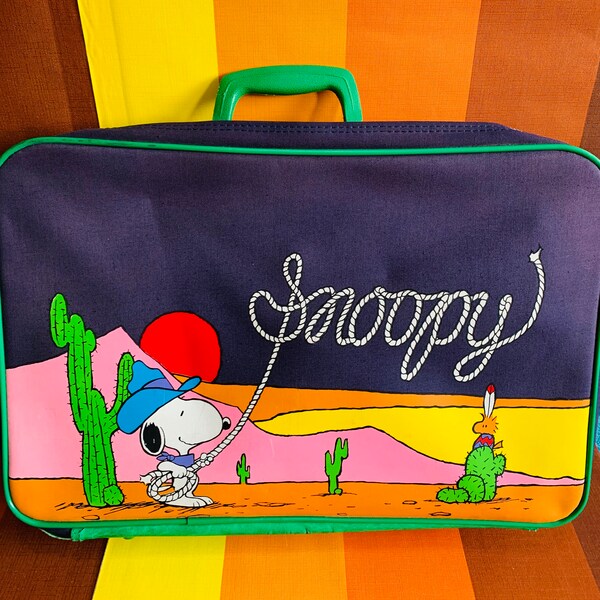 Vintage Aviva Snoopy Kid's Suitcase Peanuts 1965 Dog Woodstock Blue Green