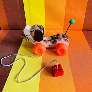Vintage Fisher Price Toys  Little Snoopy Dog Yellow Shoe Pull String 1965