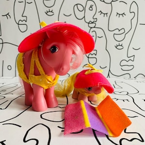 Vintage G1 My Little Pony Cotton Candy Baby Nibbles Hasbro 1982 & 1987 Pink Body Pink/Yellow Hair Original Outfit Sun And Fun