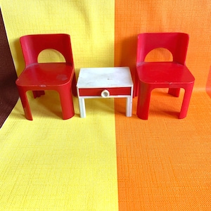 Vintage Red Chairs Drawer Box Dollhouse Furniture 60s
