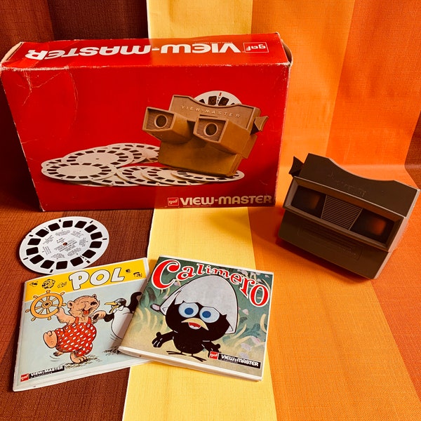 Vintage rode Viewmaster Calimero Pol Gaf jaren '70 originele doos