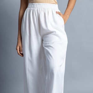 Witte elastische op maat gemaakte broek voor dames, linnen broek, vrijetijdsbroek, op bestelling gemaakt, grote maten