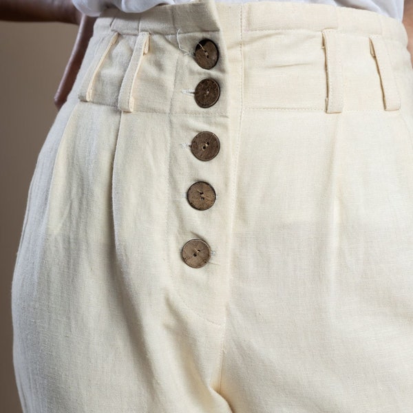 Button down custom made pant for women, Cream linen pant, Formal pants, Made to order, Plus size