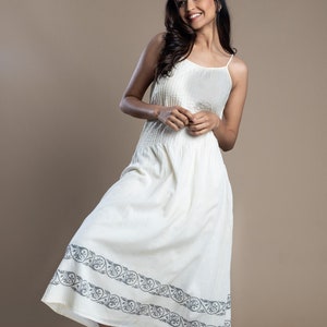 Women cotton pintucks Off-white block print dress, boho maxi dress, Sundress, Plus Size, Made to order, Custom made