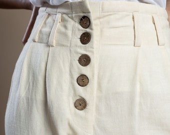 Button down custom made pant for women, Cream linen pant, Formal pants, Made to order, Plus size