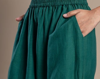 Dark Green linen pant, Custom made loose pants for women, Bohemian pants, Made to order, Plus size