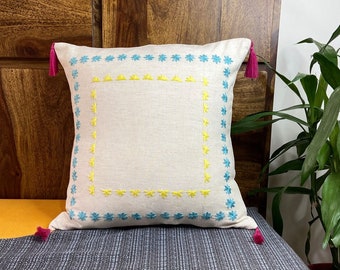 Handmade Linen cushion Cover, hand Embroidered linen cushion cover, floral cushion cover