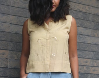 Sleeveless top for women, Beige linen top, Linen sleeveless top, Linen blouse, Made to order, Custom made, Plus size