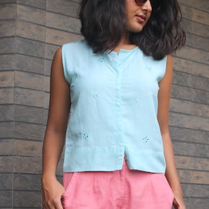 Sky Blue sleeveless top for women, Linen top, Linen blouse, Made to order, Custom made, Plus size