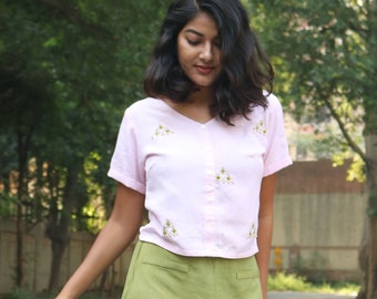 Linen top for women, Light pink top, Linen crop top, Linen blouse, Made to order, Custom made, Plus Size