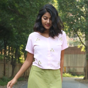 Linen top for women, Light pink top, Linen crop top, Linen blouse, Made to order, Custom made, Plus Size