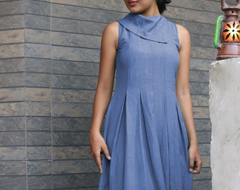 Blue maxi dress for women, Plus size dress, Linen pleated dress, Made to order, Custom made, Plus size