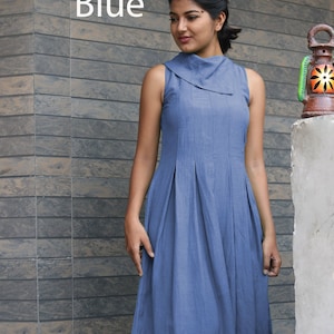 Blue maxi dress for women, Plus size dress, Linen pleated dress, Made to order, Custom made, Plus size