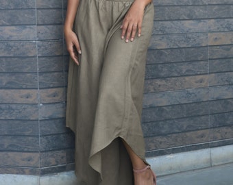 Gray flare linen pants for women, Gaucho, Made to order, Custom made, Plus size