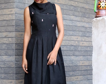 Maxi dress for women, Black linen dress, Linen pleated dress, Linen maxi dress, Linen maxi, Made to order, Custom made, Plus size