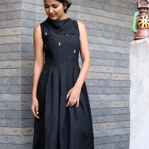 Maxi dress for women, Black linen dress, Linen pleated dress, Linen maxi dress, Linen maxi, Made to order, Custom made, Plus size