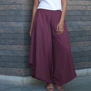 Aubergine flare linen pants for women, Gaucho, Made to order, Custom made, Plus size