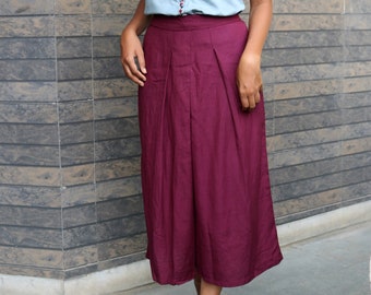 Wine pleated linen pant for women, Custom made, Made to order, Plus size