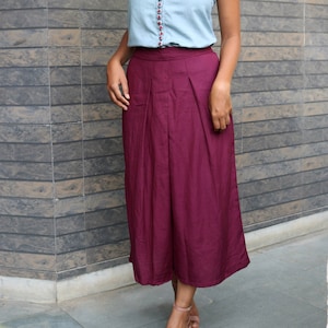 Wine pleated linen pant for women, Custom made, Made to order, Plus size