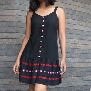 Skater dress for women, Black linen Dress, Linen tunic dress, Made to order, Custom made, Plus size imagem 1