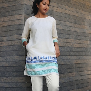 Off-white tunic dress for women, Linen shift dress, Hand block print dress, Linen tunic dress, Made to order, Custom made, Plus size