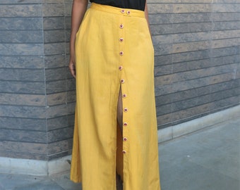 Maxi skirt for women, Mustard linen maxi skirt, Button down skirt, Long skirt, Custom made, Made to order, Plus size