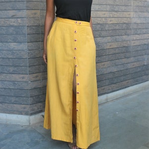 Maxi skirt for women, Mustard linen maxi skirt, Button down skirt, Long skirt, Custom made, Made to order, Plus size