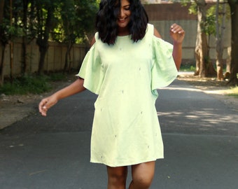 Mint green linen dress, Shift dress for women, Frill dress, Made to order, Custom made, Plus size